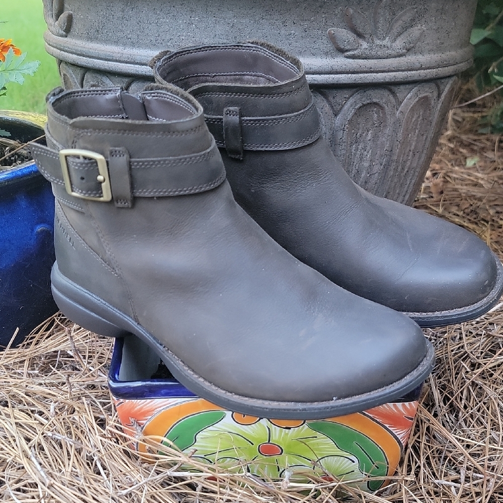 Merrell Chocolate Ankle Boots with Strap - Picture 9 of 10
